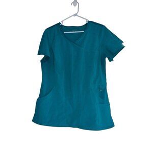 (2625A) Cherokee Infinity Mock Wrap Top Womens Sz Medium Teal Blue Knit Panel
